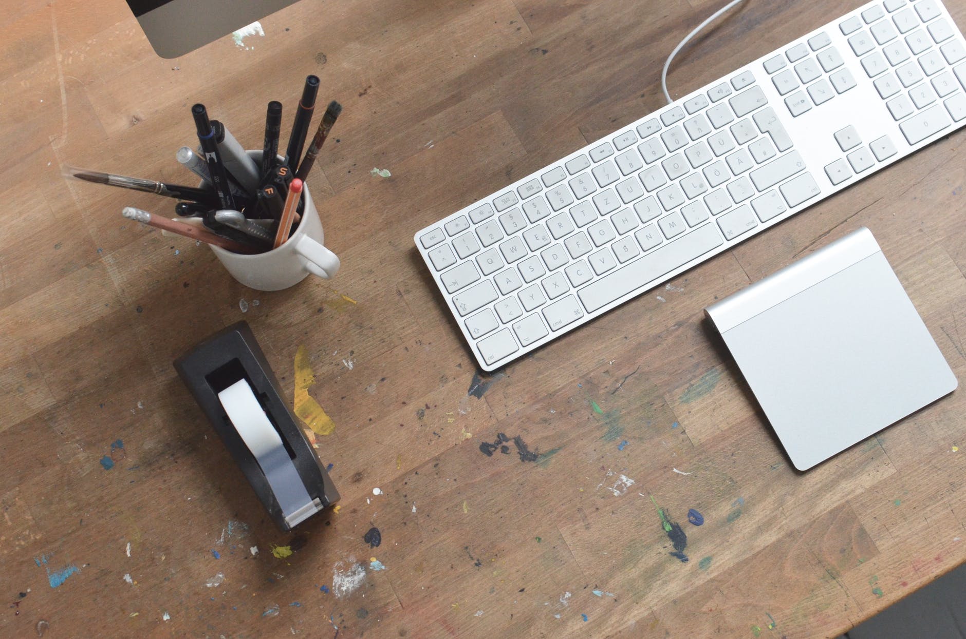 workplace of modern artist with keyboard